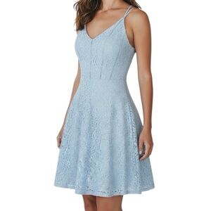 NWT AQUA Blue Sleeveless Criss Cross Back Lace Flare Mini Dress Size Medium